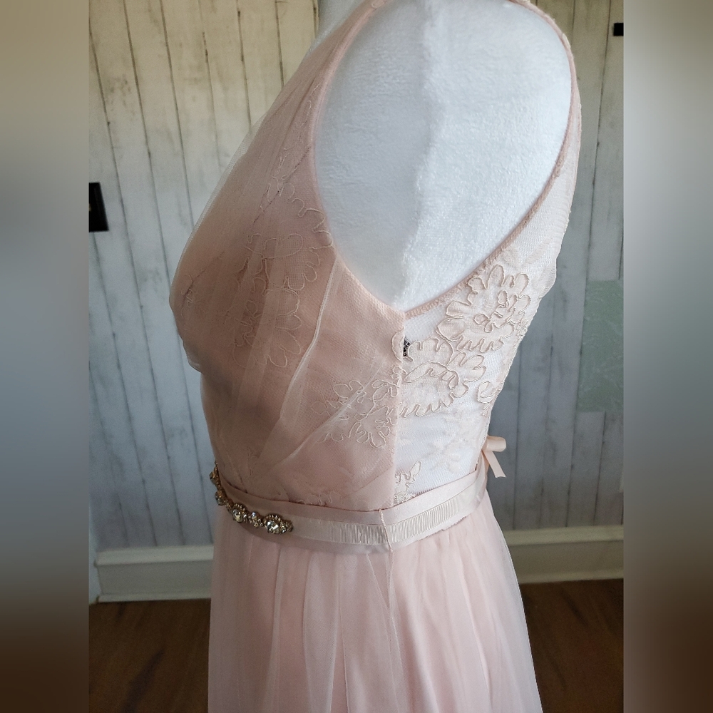 White by Vera Wang Tulle Lace Bridesmaid Prom Formal Gown Blush Pink Size 4 - Picture 10 of 14